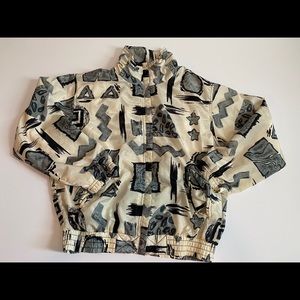 Vintage Monochrome Abstract Print Bomber Jacket